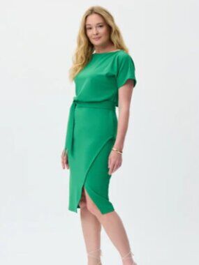 NWT! Joseph Ribkoff Green Scuba Crepe Sheath Dress Size 8 Sleeves Ret $236